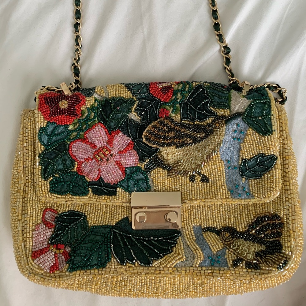 Beaded yellow satchel